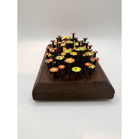 VTG Handmade Wood Nail Wall Art Flowers In Vase Vibrant Colors 1970s Decor Cute - Picture 6 of 9